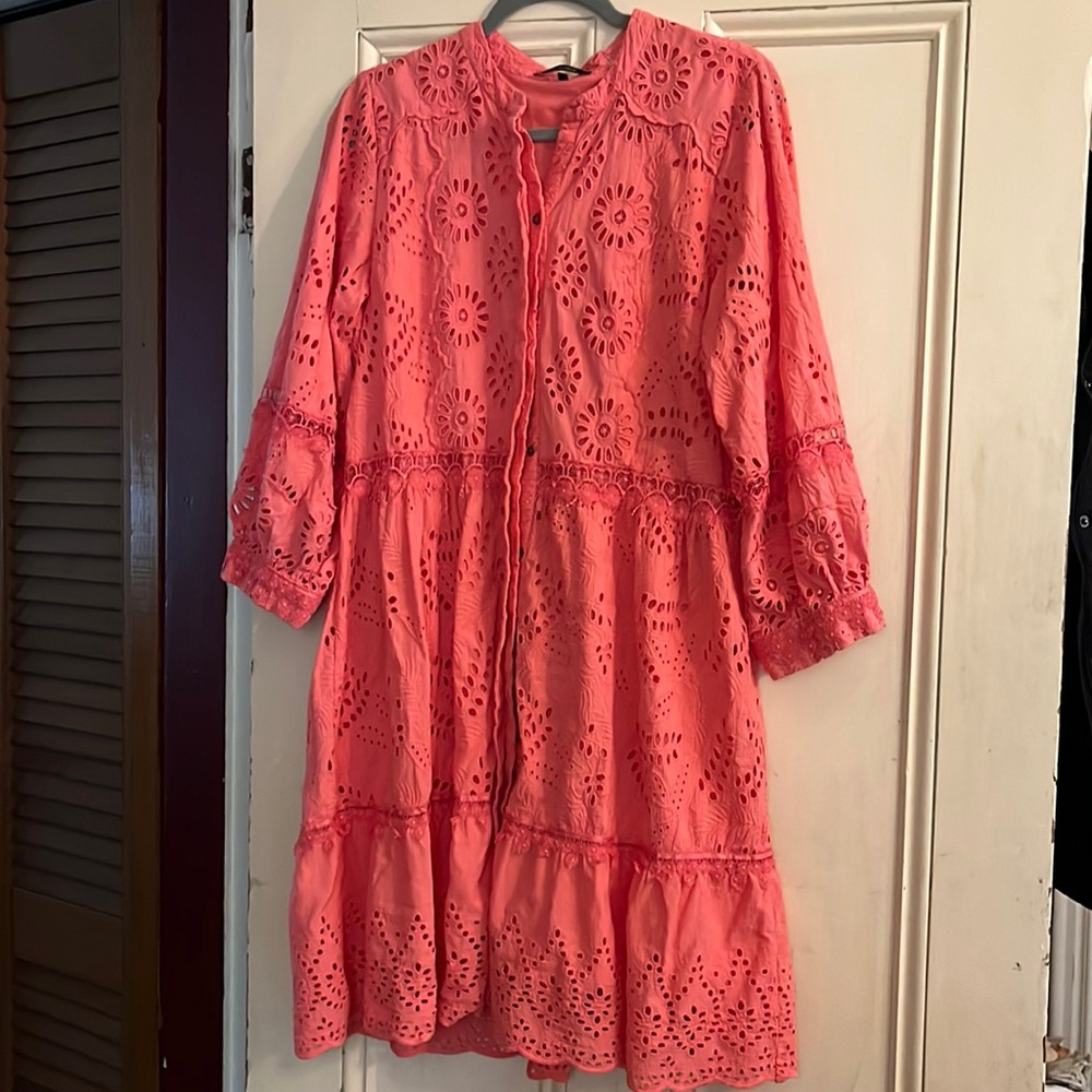 Tuckernuck Kobi Halperin Pink Eyelet Lace Long Sleeve Mini Dress Large